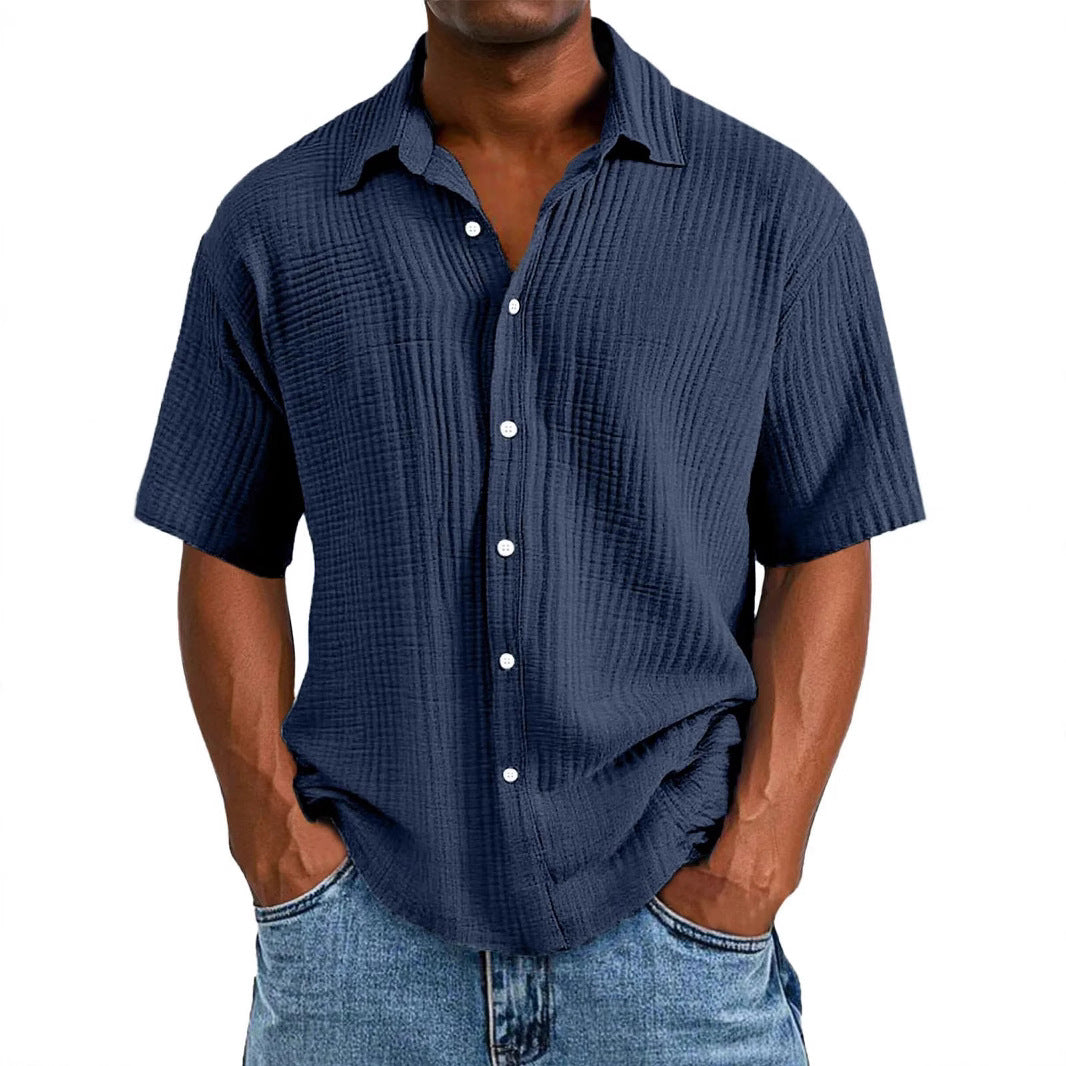 Spring And Summer Men's Short-sleeve Lapel Shirt Double Layer Champray