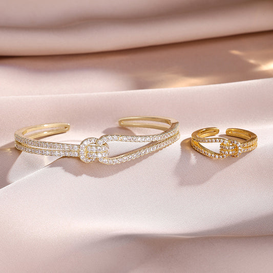Zircon Opening Bracelet Female Two-piece Set
