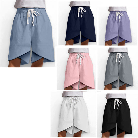 Elastic Waist Wide Leg Pants Pockets Loose Ladies Casual Shorts