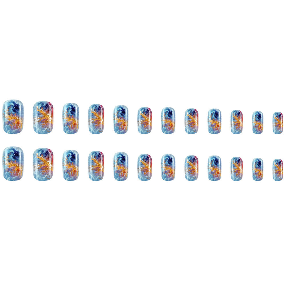 Red And Blue Electric Pattern Flame Stripe Nail Patch