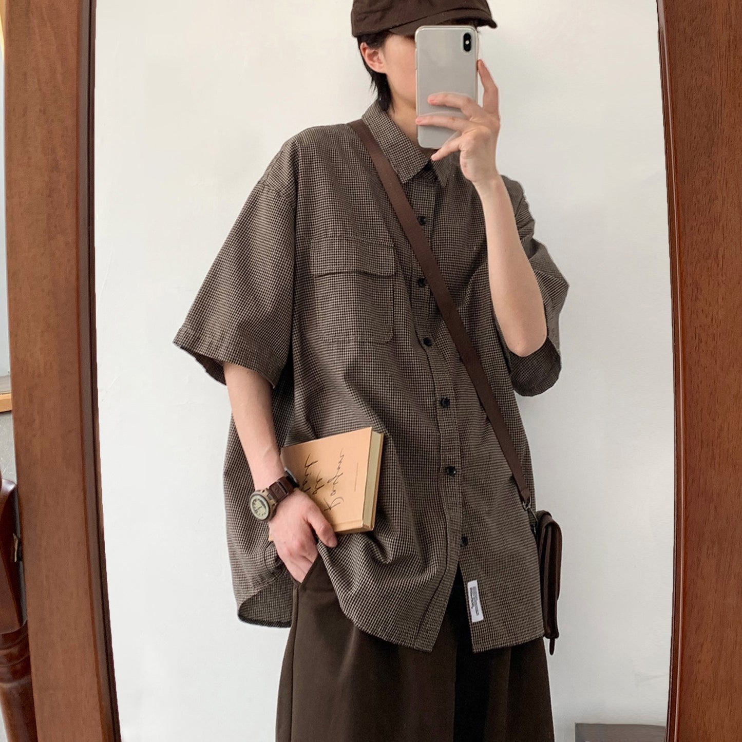 Men's And Women's Brown Loose Retro Work Shirts