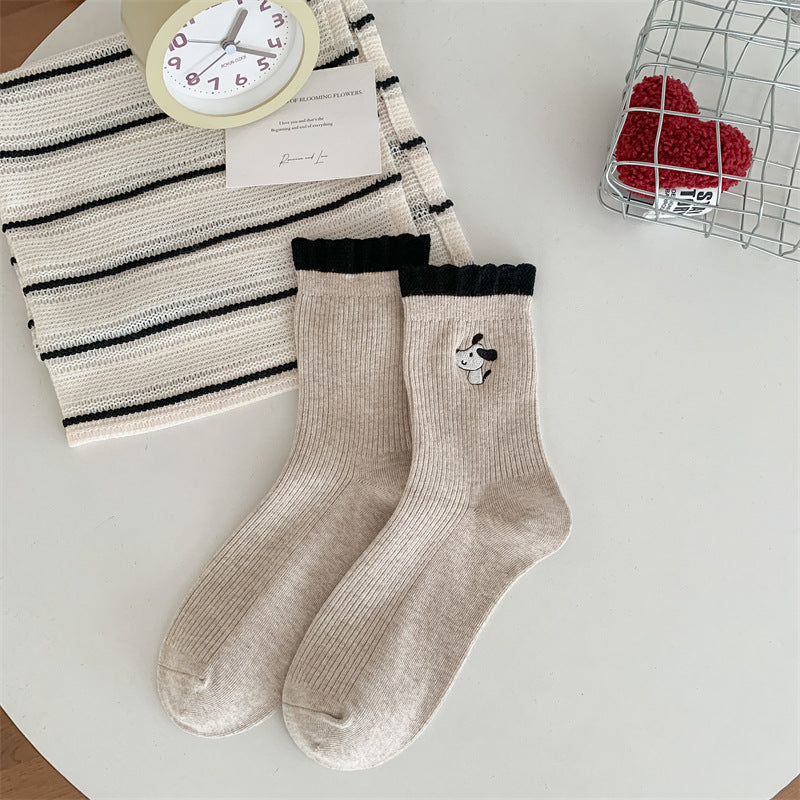 Embroidered Cotton Mid-Calf Socks