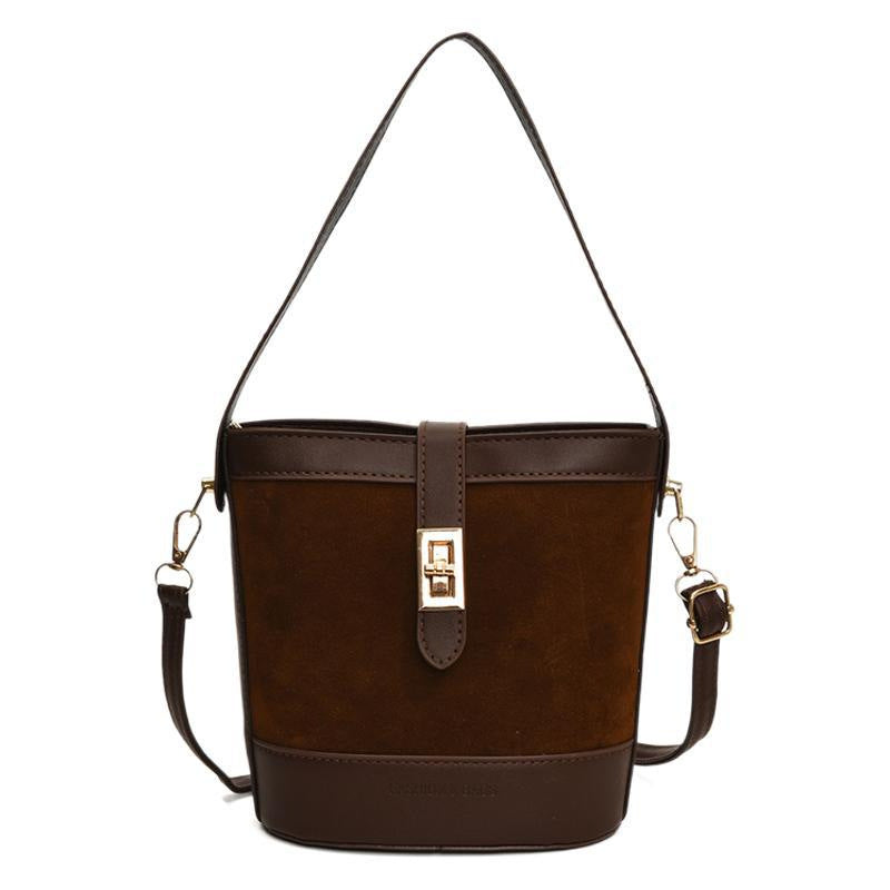 Suede Portable Bucket Bag Retro Crossbody
