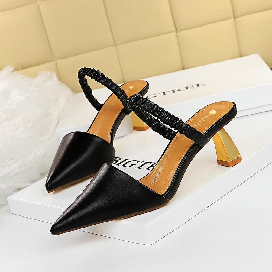 Shallow Mouth Pointed Toe Hollow One Word Belt Summer Sandals And Slippers