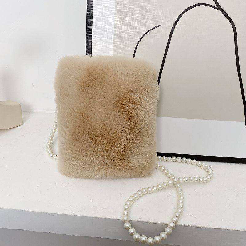 Women's Fashion Plush Pearl Chain Shoulder Messenger Bag