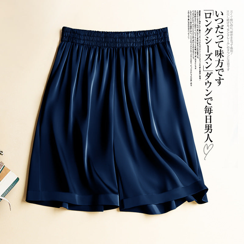 High Waist Ice Silk Acetate Shorts Women's Summer Thin Satin