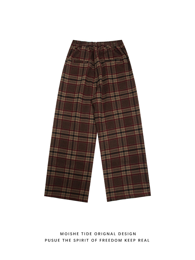 Vintage Woolen Thickened Plaid Casual Pants