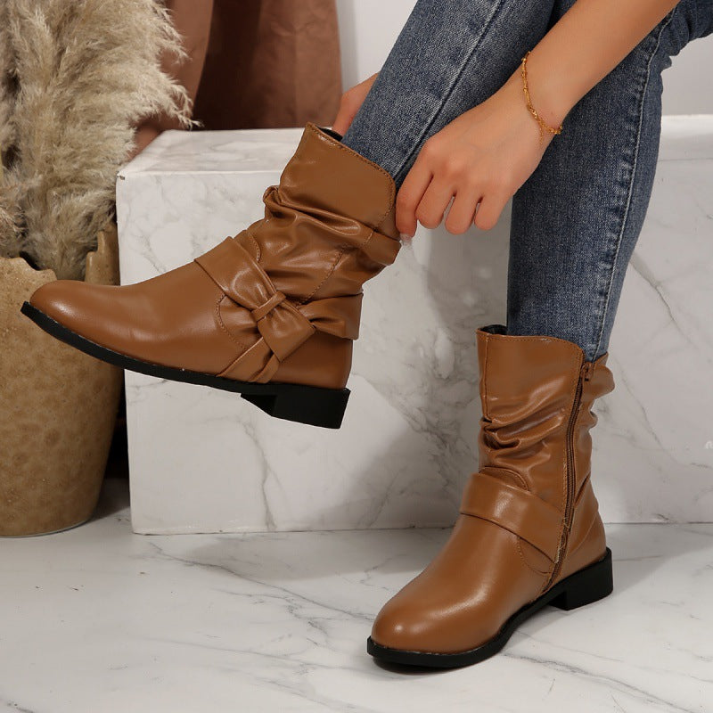 Round Toe Flat Bottom Fleece-lined Warm Plus Size Martin Boots