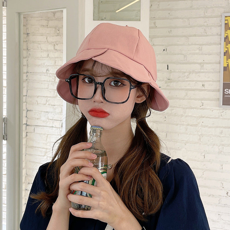Flower Fisherman Hat Female Sweet And Cute Sunscreen Shade Student All-match Solid Color