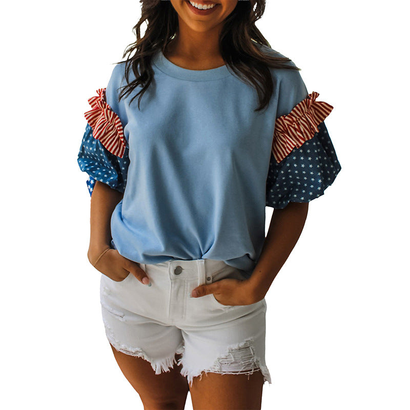 Womens Casual Short-sleeve Printed Top