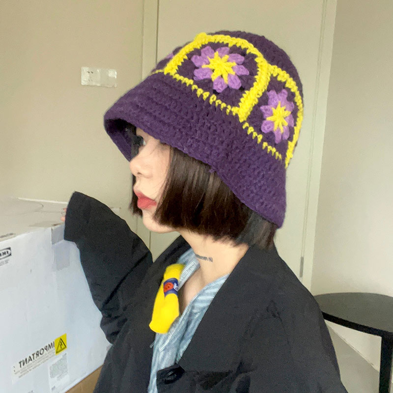Female Face Small Crochet Hollow Basin Hat Male Cute Knit