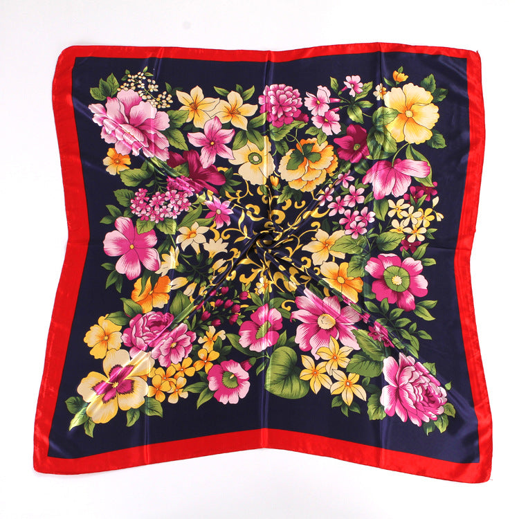 Spring And Autumn Women's Printed 90 Large Kerchief Artificial Silk Floral Scarf
