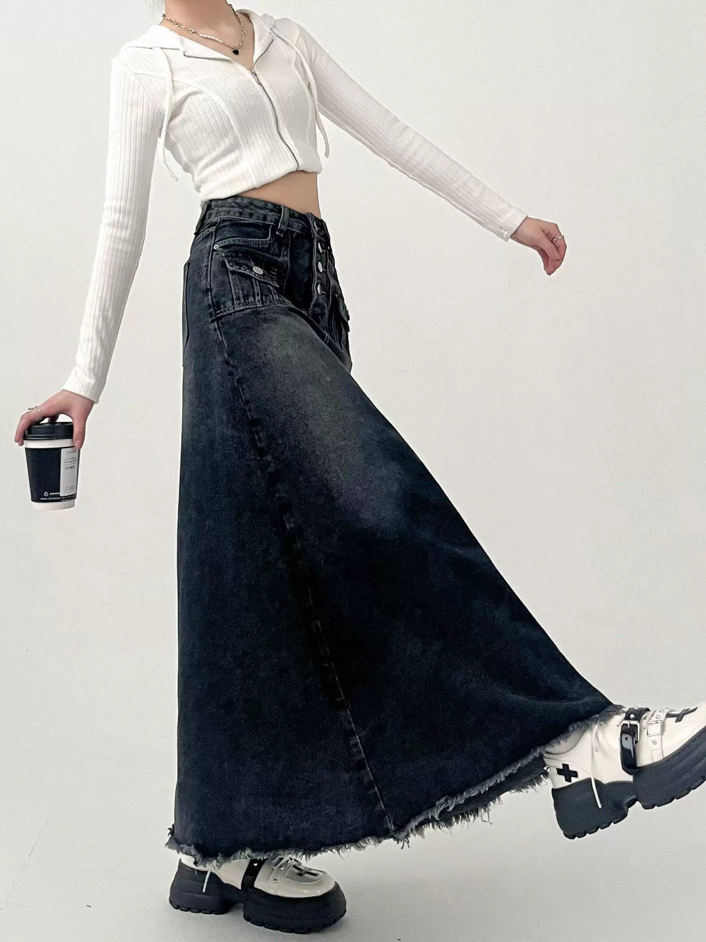 Moderigtig Retro A-formet Denimnederdel til Kvinder