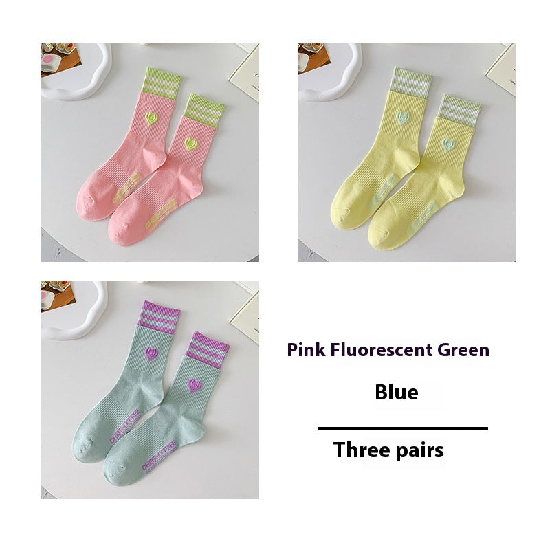 Women's Patchwork Striped Printed Mid Length Socks