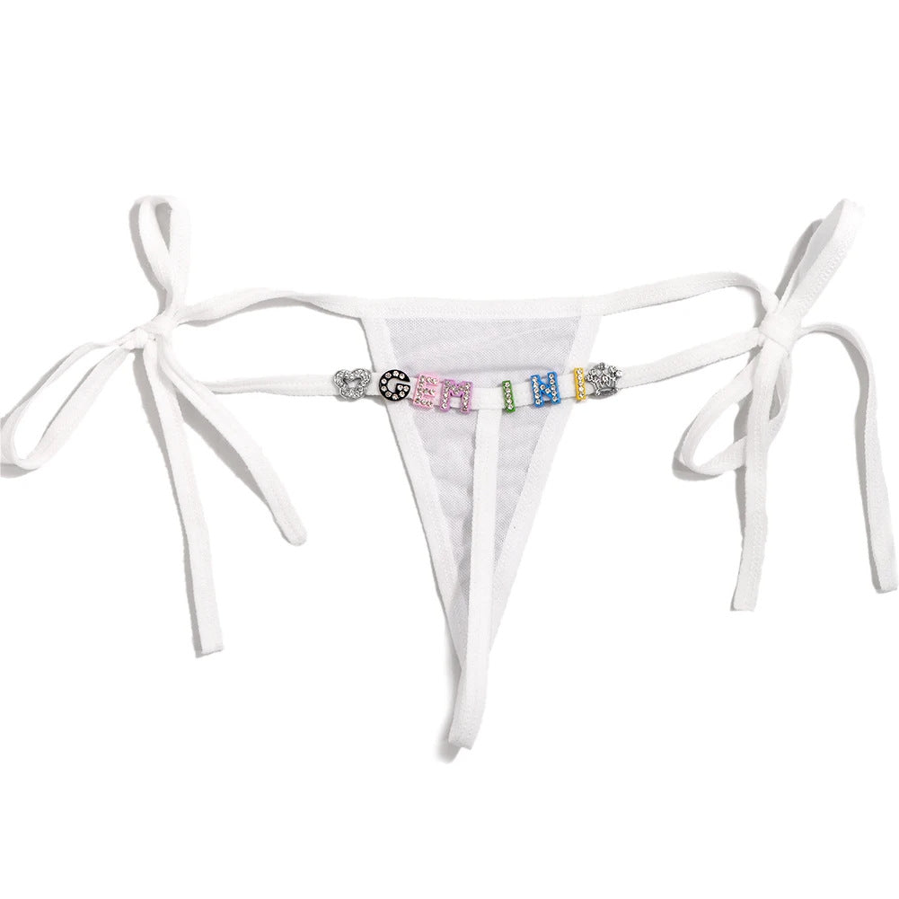Lace Transparent Rhinestone Alphabet Panties
