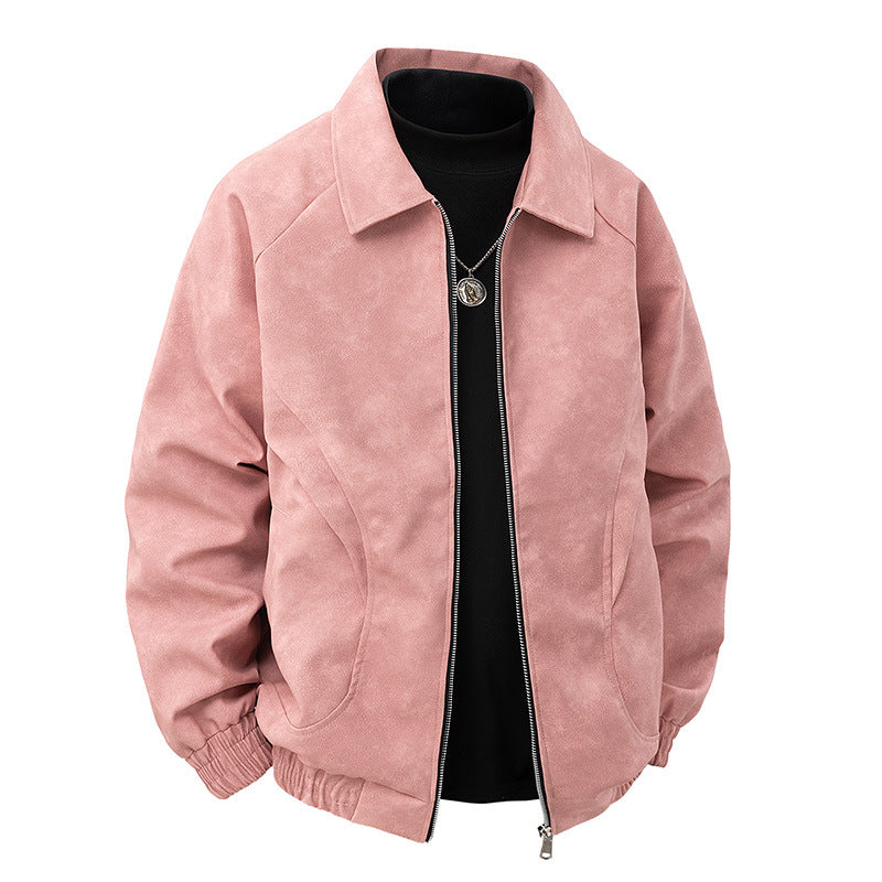 Men's Suede Couple's Windbreaker Antique Brown Lapel Jacket