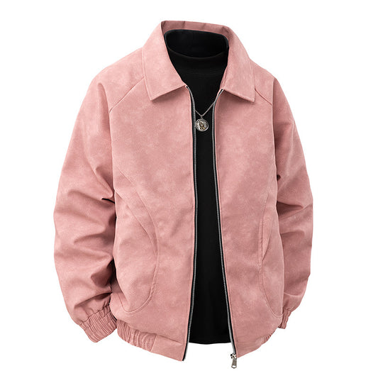 Men's Suede Couple's Windbreaker Antique Brown Lapel Jacket
