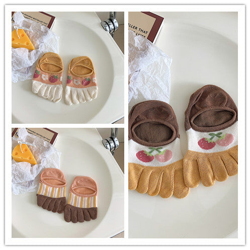 New Cute Cartoon Non-slip Breathable Five-toed Socks