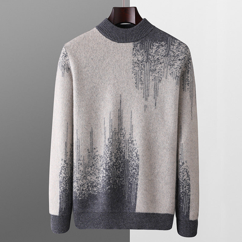 Round Neck Men's Pure Wool Color Contrast Bottoming Shirt