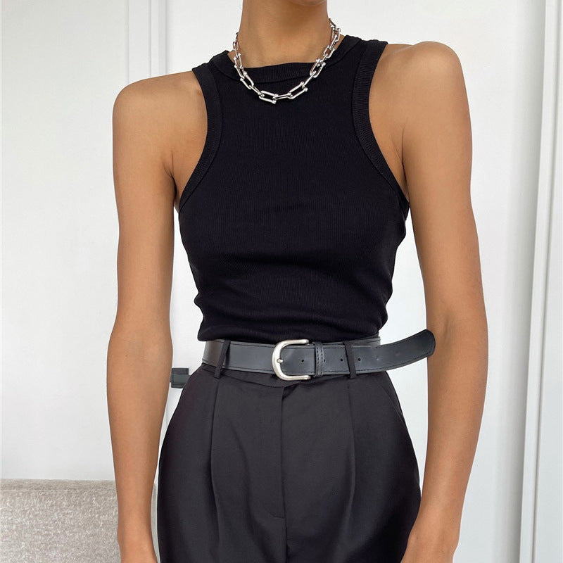 Sleeveless Knitted Vest Cotton Slim Rib Pit Strip Casual Top