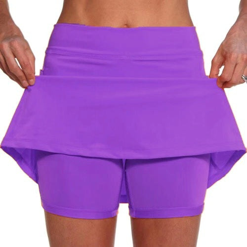Mode ensfarvede midt-taljede culotter, kvinders sports casual bukser med lommer, Amazon ny nederdel