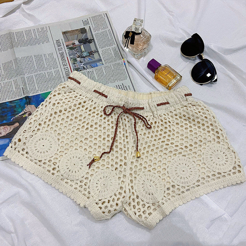 Ladies Crochet Cutout Casual Vacation Knit Shorts