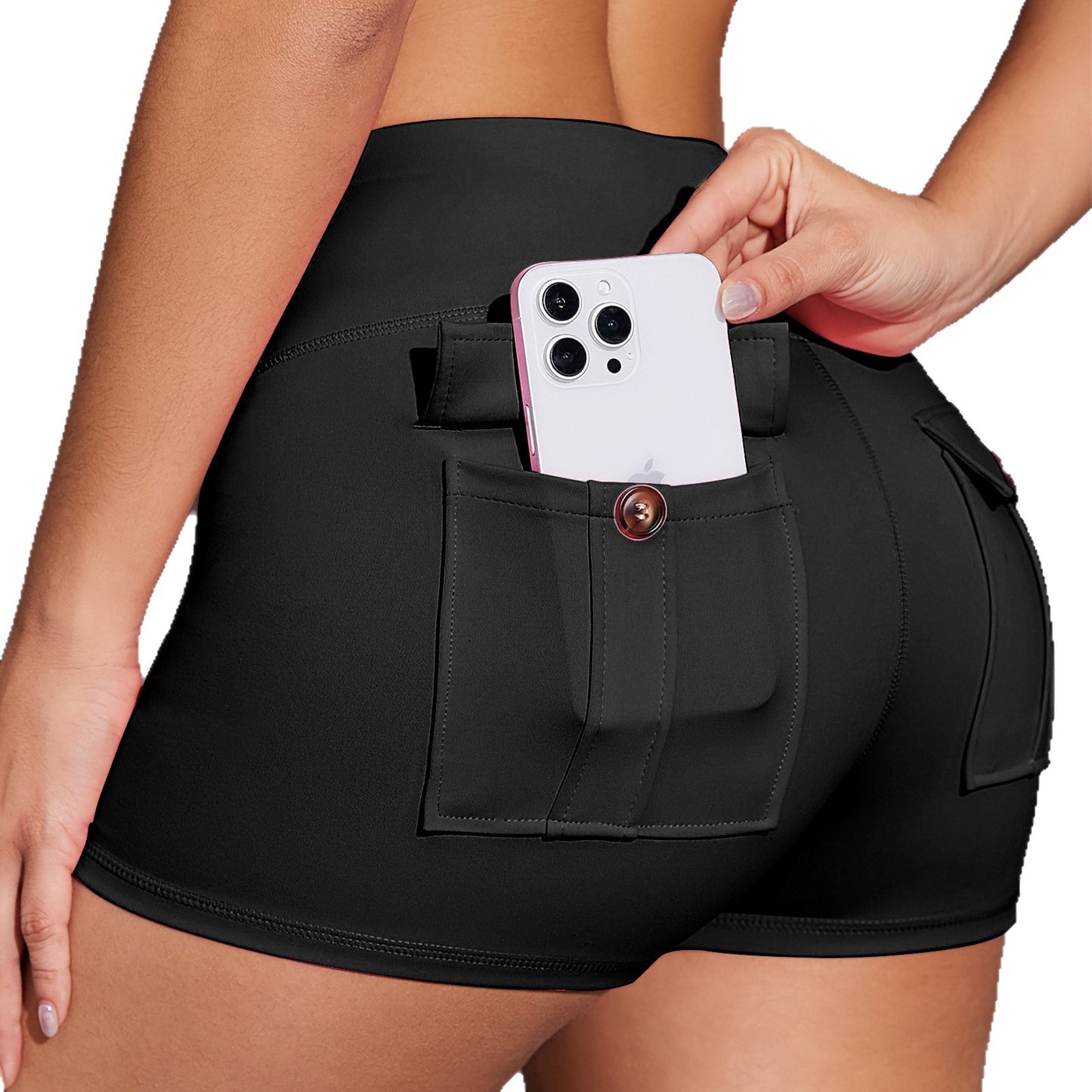 High-waisted Pocket Three-point Butt-lifting Running Fitness Shorts