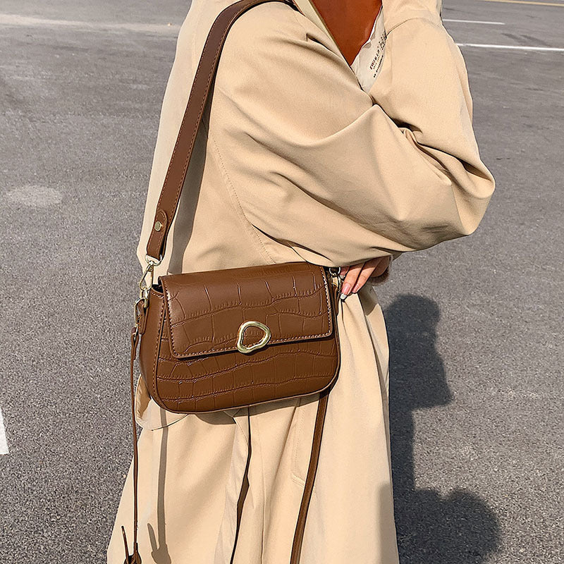 Personality Stone Pattern Stone Cracked Shoulder Bag With Stitching