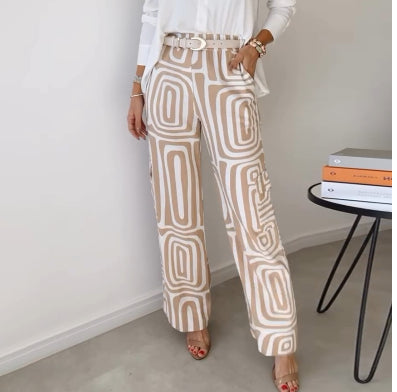Long-sleeved Lapel Shirt Printed Wide-leg Pants Suit