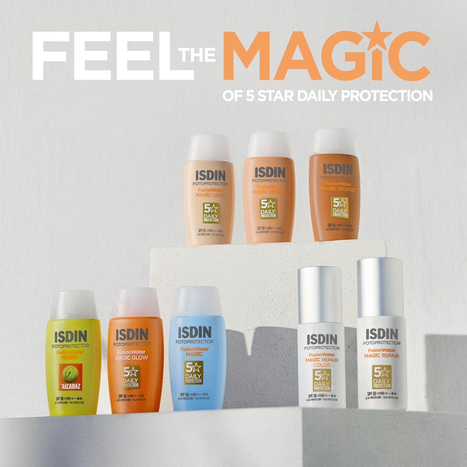 ISDIN Fusion Water Magic Color SPF 50, Protector Solar Facial De Uso Diario Ultraligero Con Color, 3 Tonos Disponibles, 50Ml