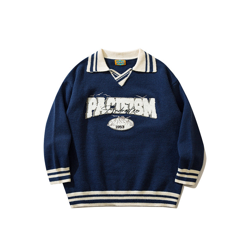 Men's American College Style High Street Country Lapel Knitted Jumper