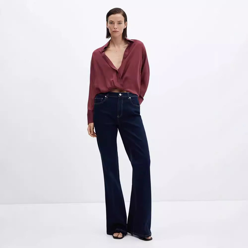 Tencel Firesidet Elastiske Skinny Højtaljede Mopping Retro Slim Jeans