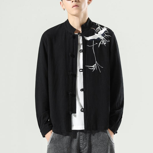 Men's Embroidered Disc Button Loose Casual Chinese Tang Suit Cardigan