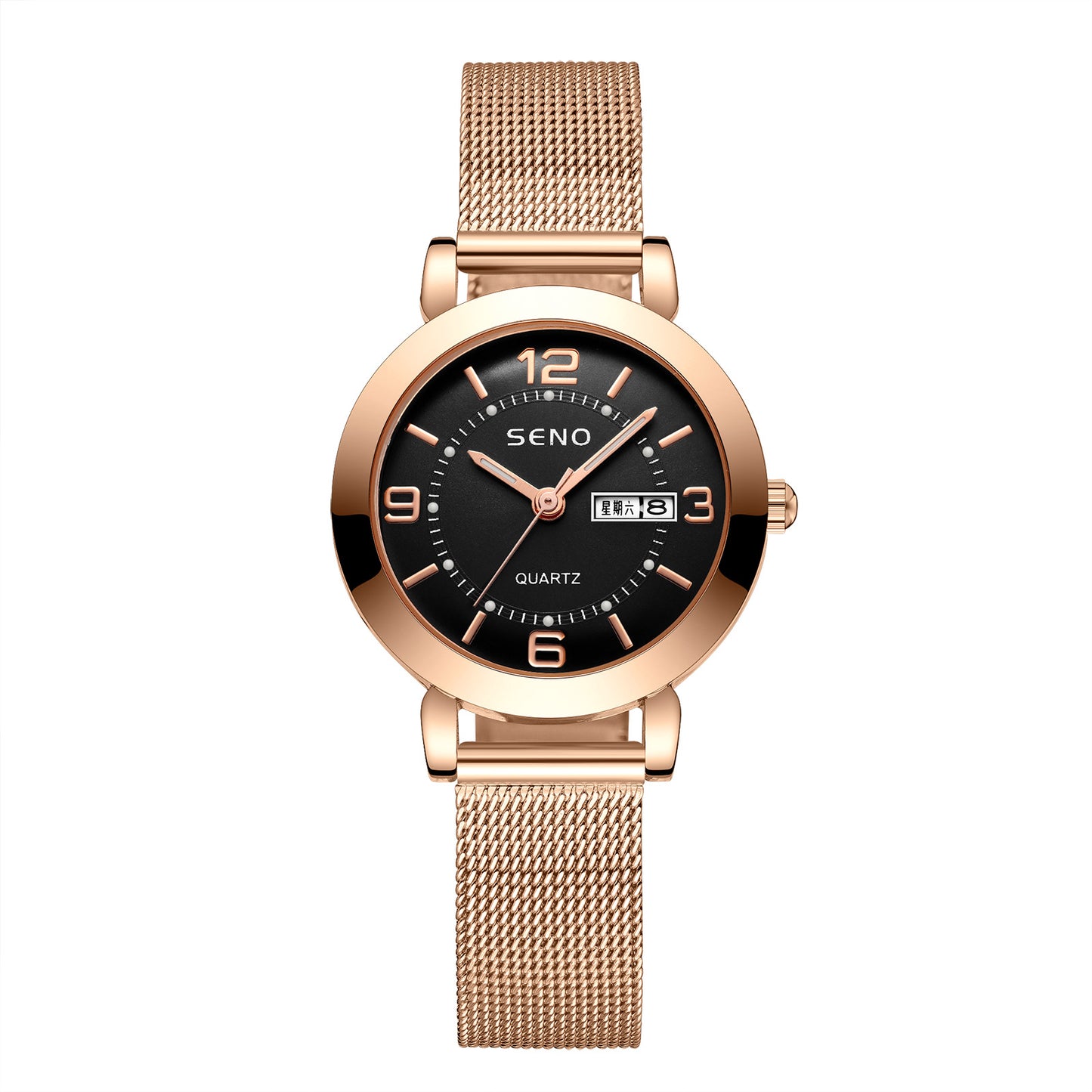Night Light Waterproof Dual Calendar Women's Alloy Quartz Watch