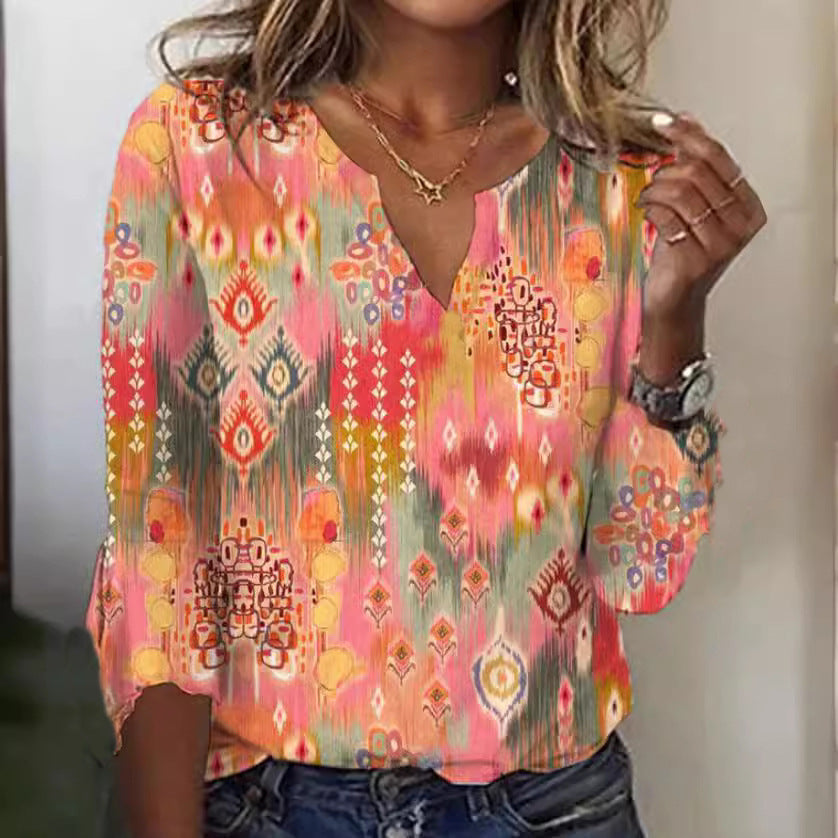 Summer Women's Fashion Gradient Printing Loose T-shit