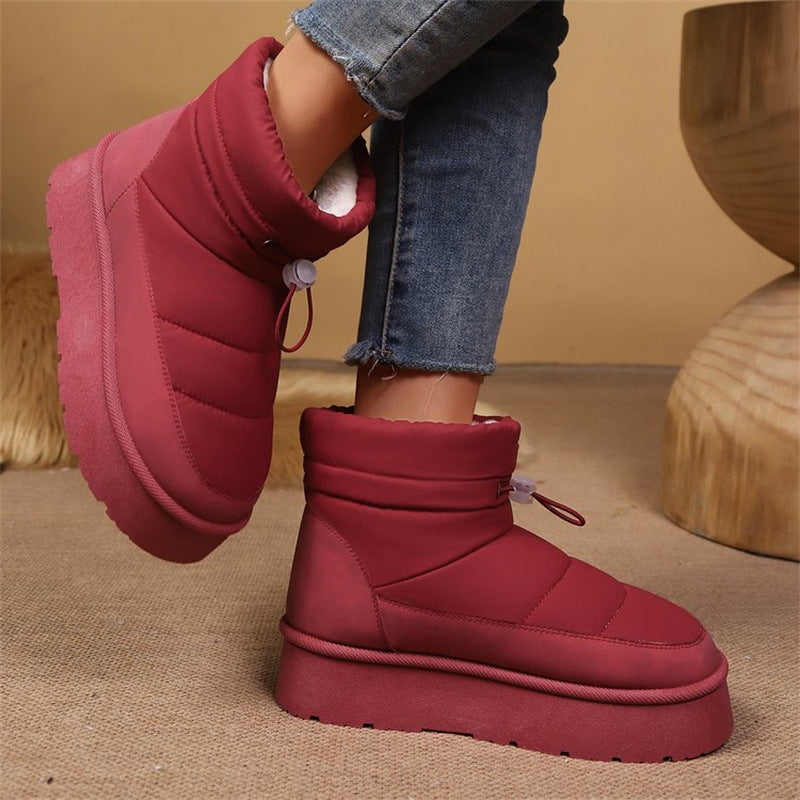 Womens Fleece-Lined Warm Elastic-Cuff Short Boots With Cotton Lining