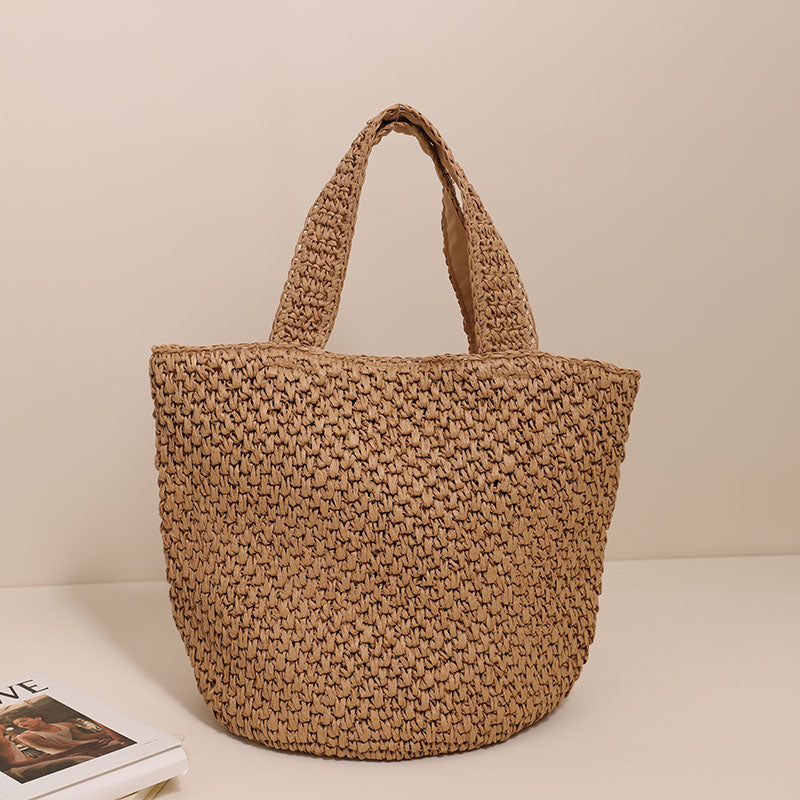 Women's Fashion Temperament Crochet Flower Pattern Shoulder Straw Bag