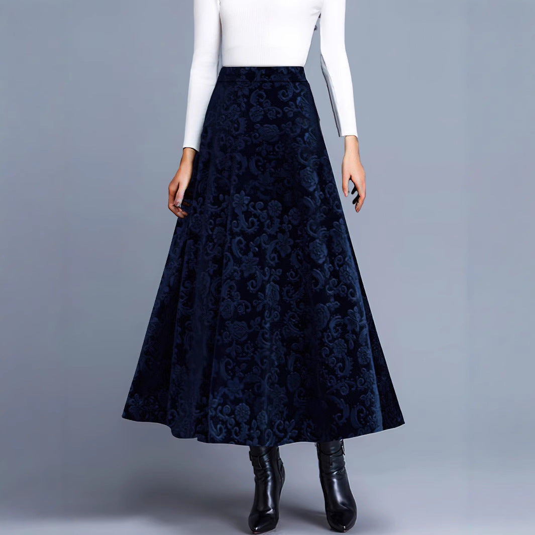 Spring And Autumn New Sexy European And American Simple Velvet Print Skirt Women