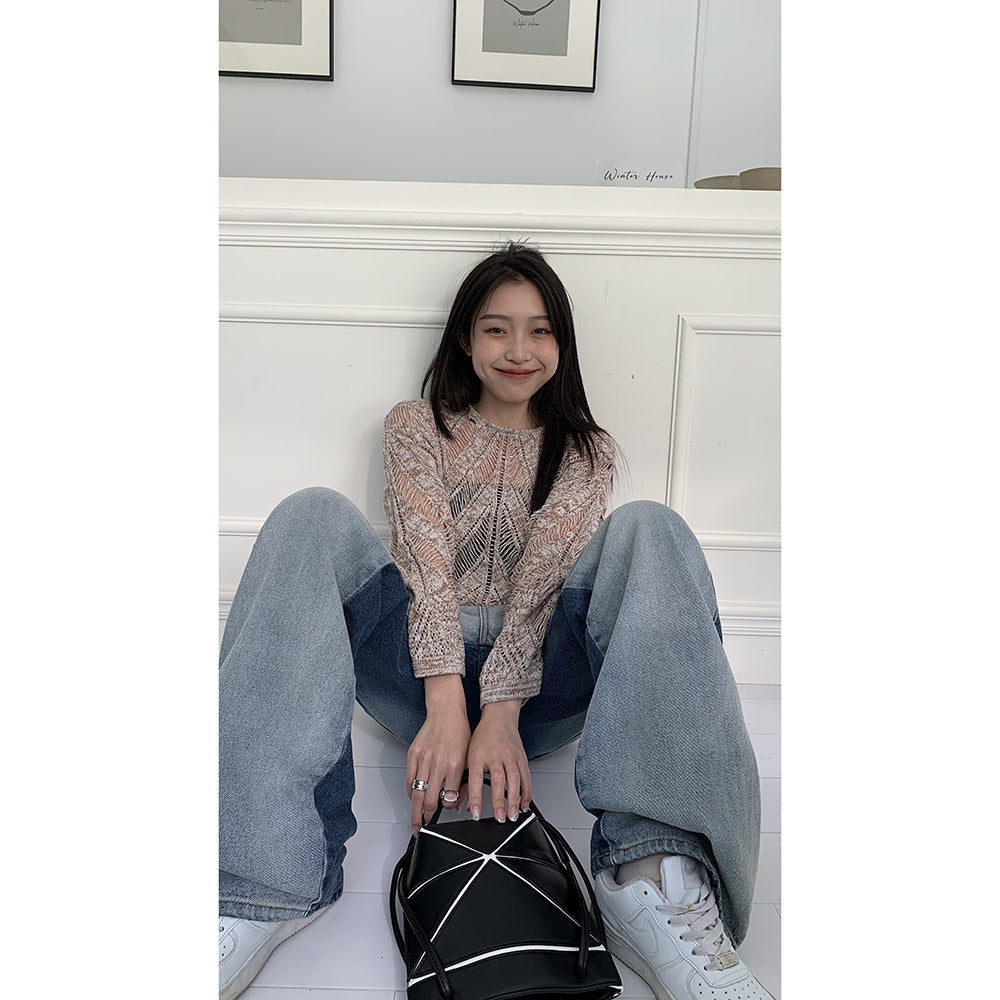 Street Retro Design Sense Colorblock Tie-dye Jeans For Og Bag