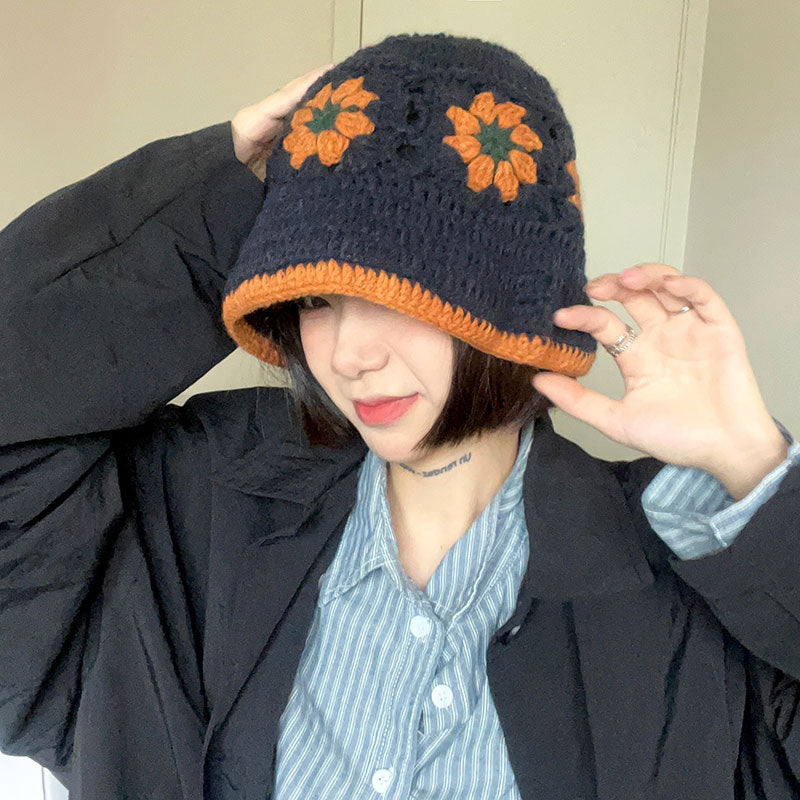 Female Face Small Crochet Hollow Basin Hat Male Cute Knit