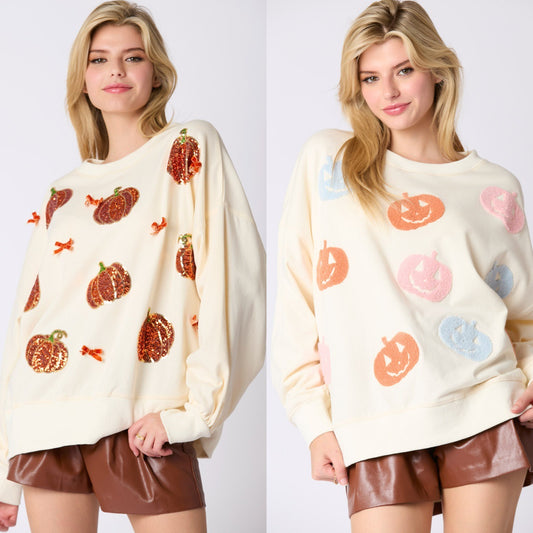 Halloween Græskar Broderet Sweater til Kvinder Løs Casual Top