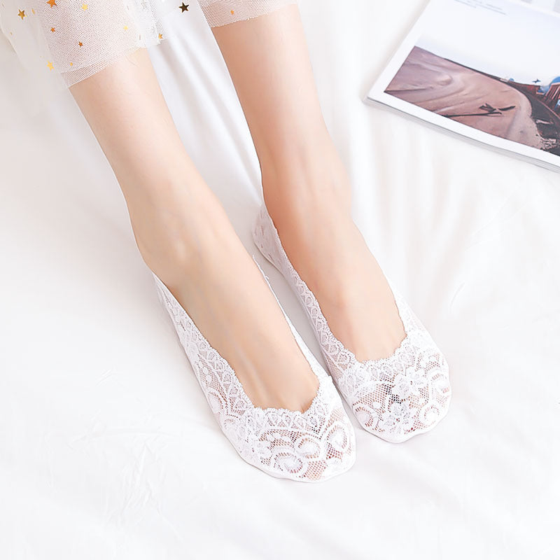 Women's Non-Slip Silicone Cotton Bottom Lace Boat Socks