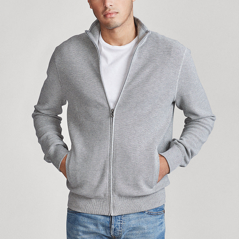 New Men's Cotton Turtleneck Zipper Sweater Winter Solid Color Slim Fit