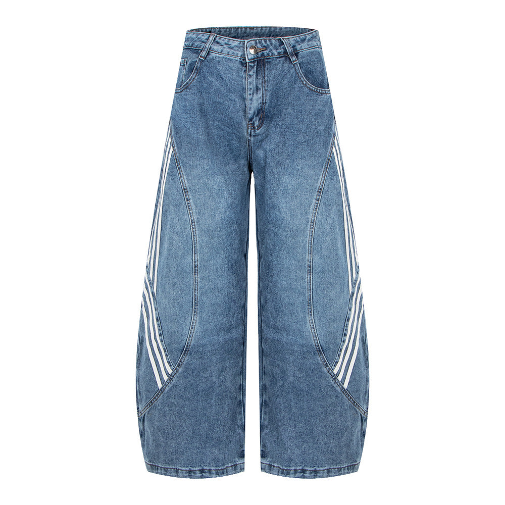 American-style Vintage Womens Wide-leg Denim Jeans