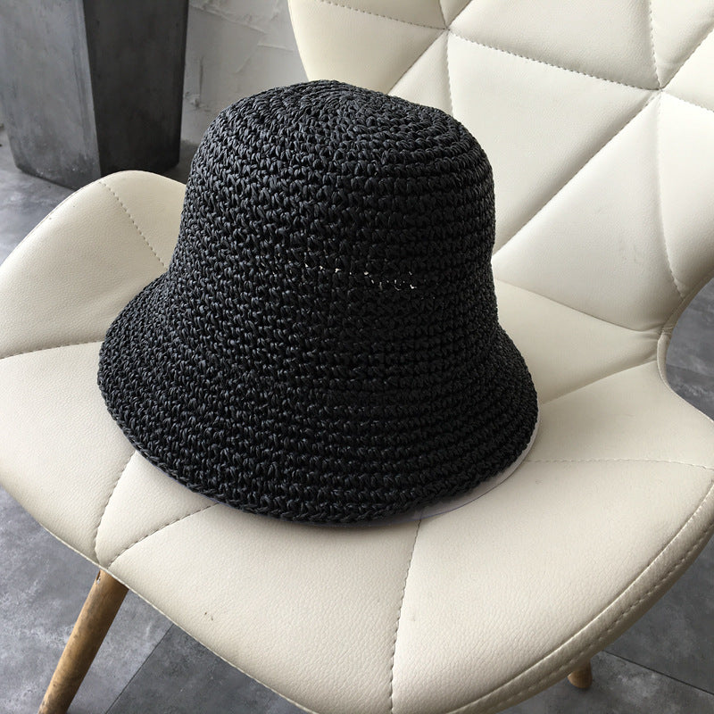 Women's Straw Hat Foldable Rolled Edge Small Brim Sunshade