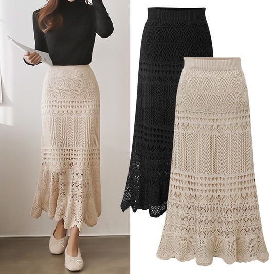 Loose Plus Size Crocheted Hollow Knit Hip-wrapped Mid-length Dress