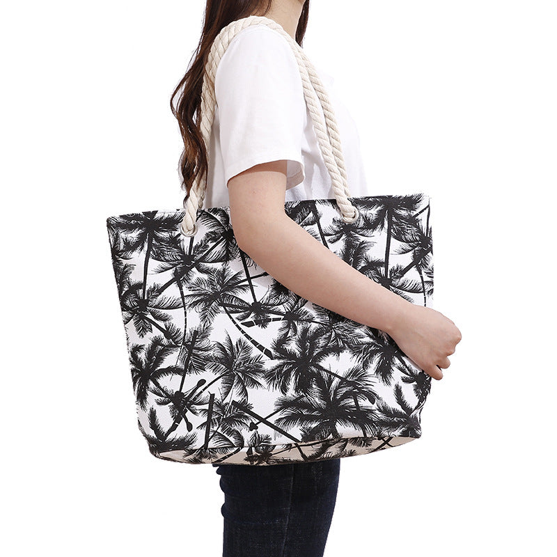 Women's Large Capacity Coconut Palm Beach Shoulder Bag