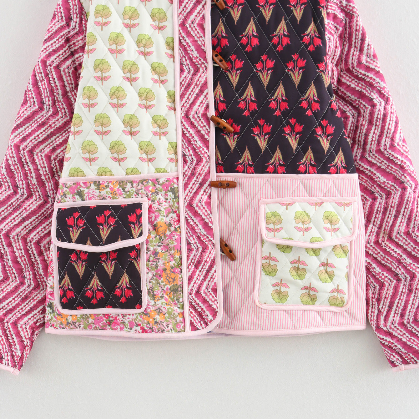 All-matching Printed Stitching Loose Casual Long Sleeves Cotton Coat Jacket