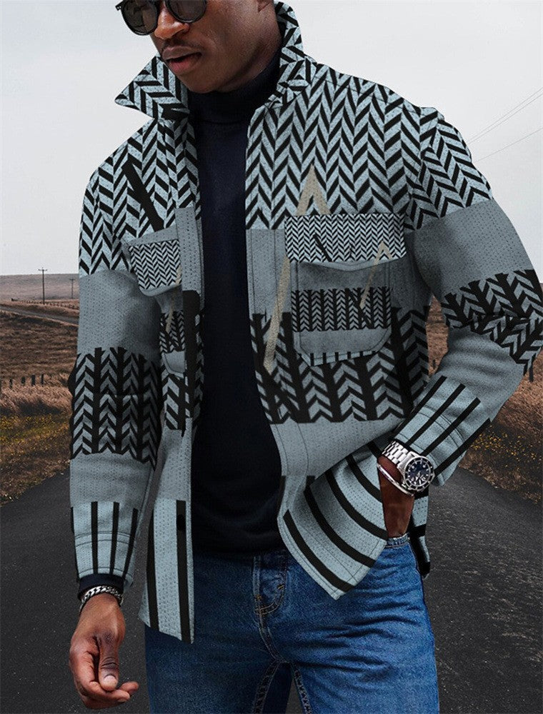 Fashion Men's Lapel 3D Printed Jacket