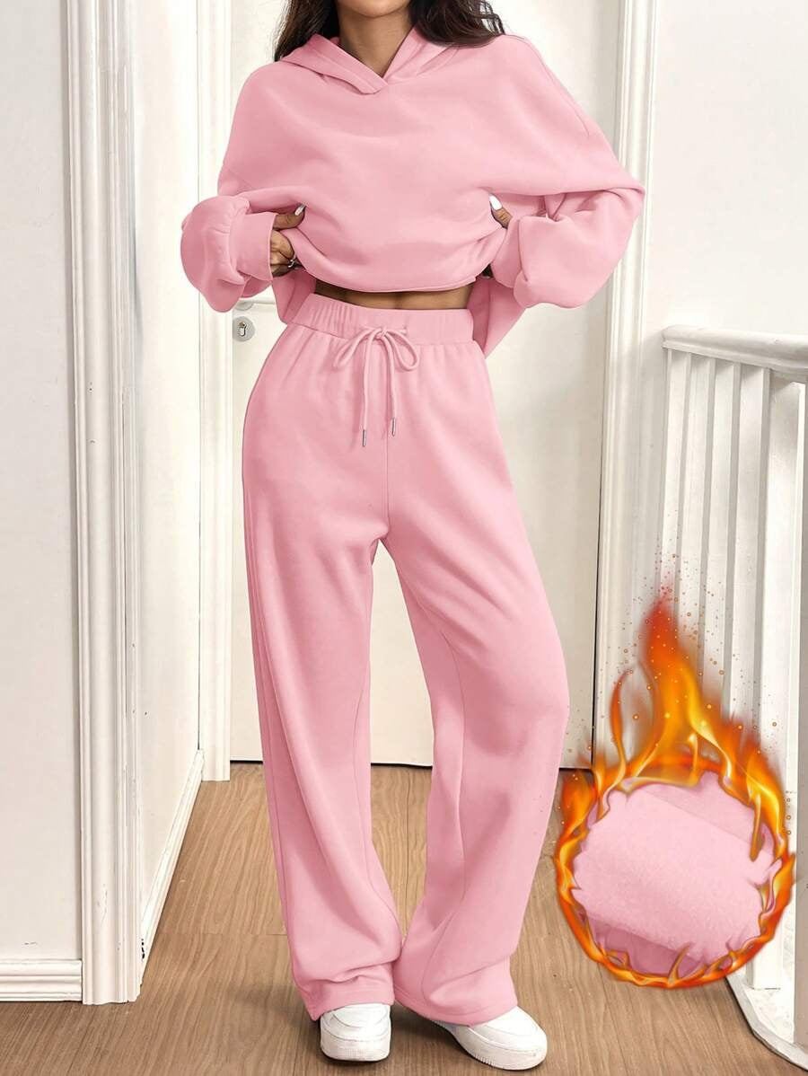 Womens Casual Warm Hooded Top And Pants Set